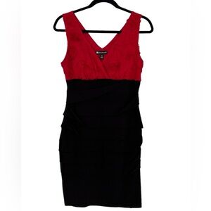 Valerie Bertinelli Red & Black Cocktail Dress Size 8 Roses Ruffle Sleeveless
